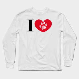 I love you text made of paw print red heart Long Sleeve T-Shirt